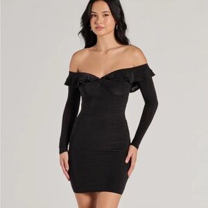 Windsor Black Off-Shoulder Long Sleeve Dress